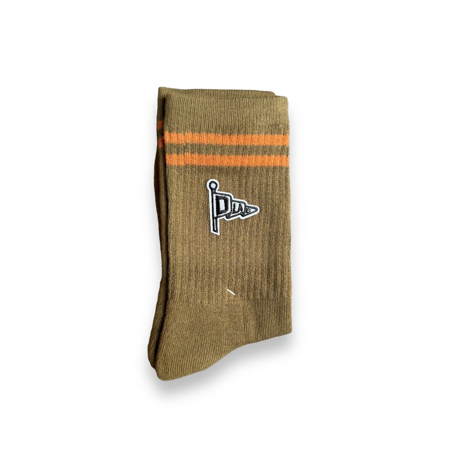 Dlab Socks (High) Green/Orange Lines with Embroidered Patch Color Logo