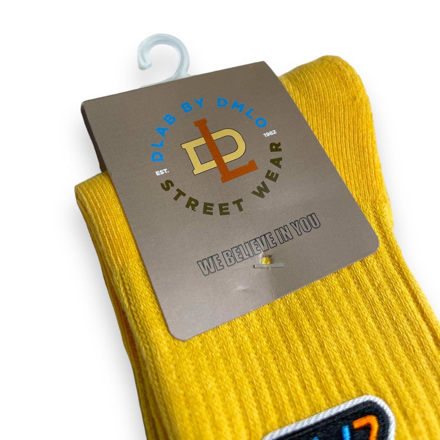 Dlab Socks (High) Yellow with Embroiderd Patch Color Logo - DlabStore