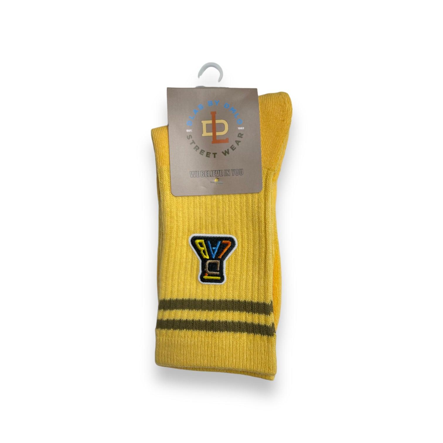 Dlab Socks (High) Yellow with Embroiderd Patch Color Logo - DlabStore