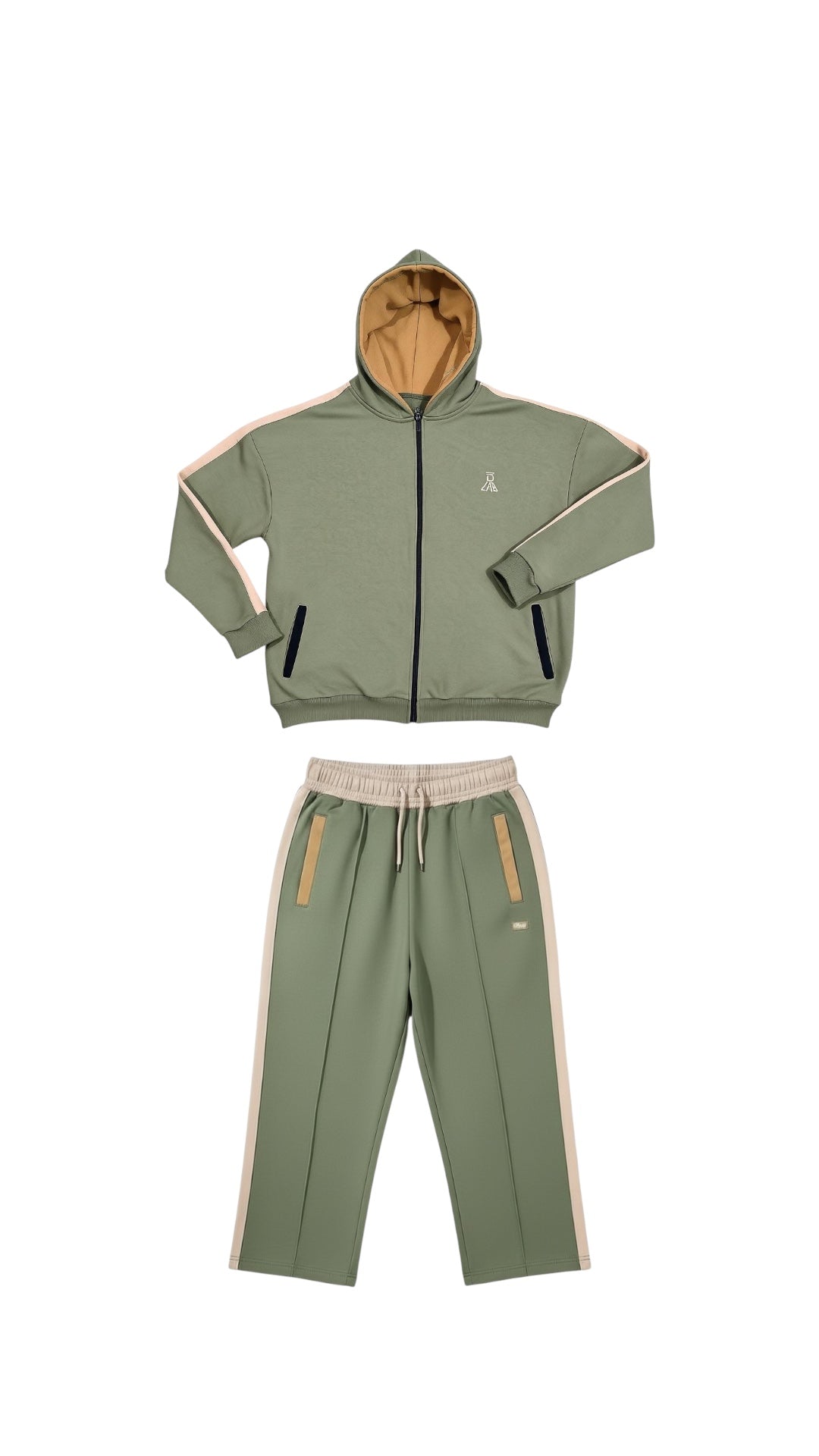 French Terry Zip Hoodie – Sage Colorblock (Loose Fit)