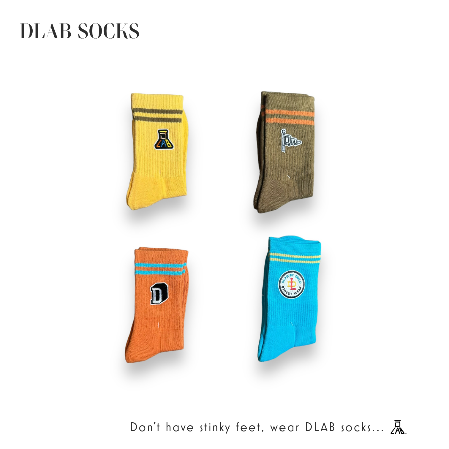 Dlab Socks (High) Green/Orange Lines with Embroidered Patch Color Logo