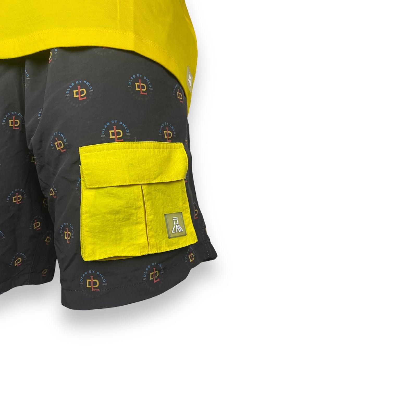 DLAB Hybrid Shorts Black Sublimated with Yellow Pocket - DlabStore