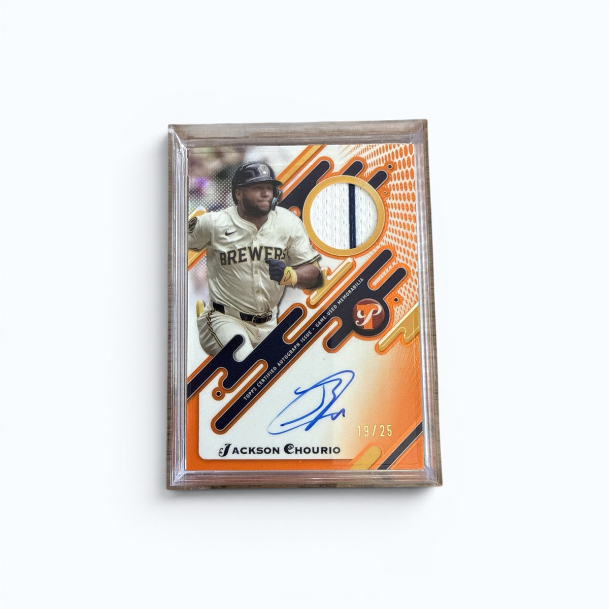 2025 Topps Pristine Pieces Autograph Relics Jackson Chourio #PPAR-JC Orange /25