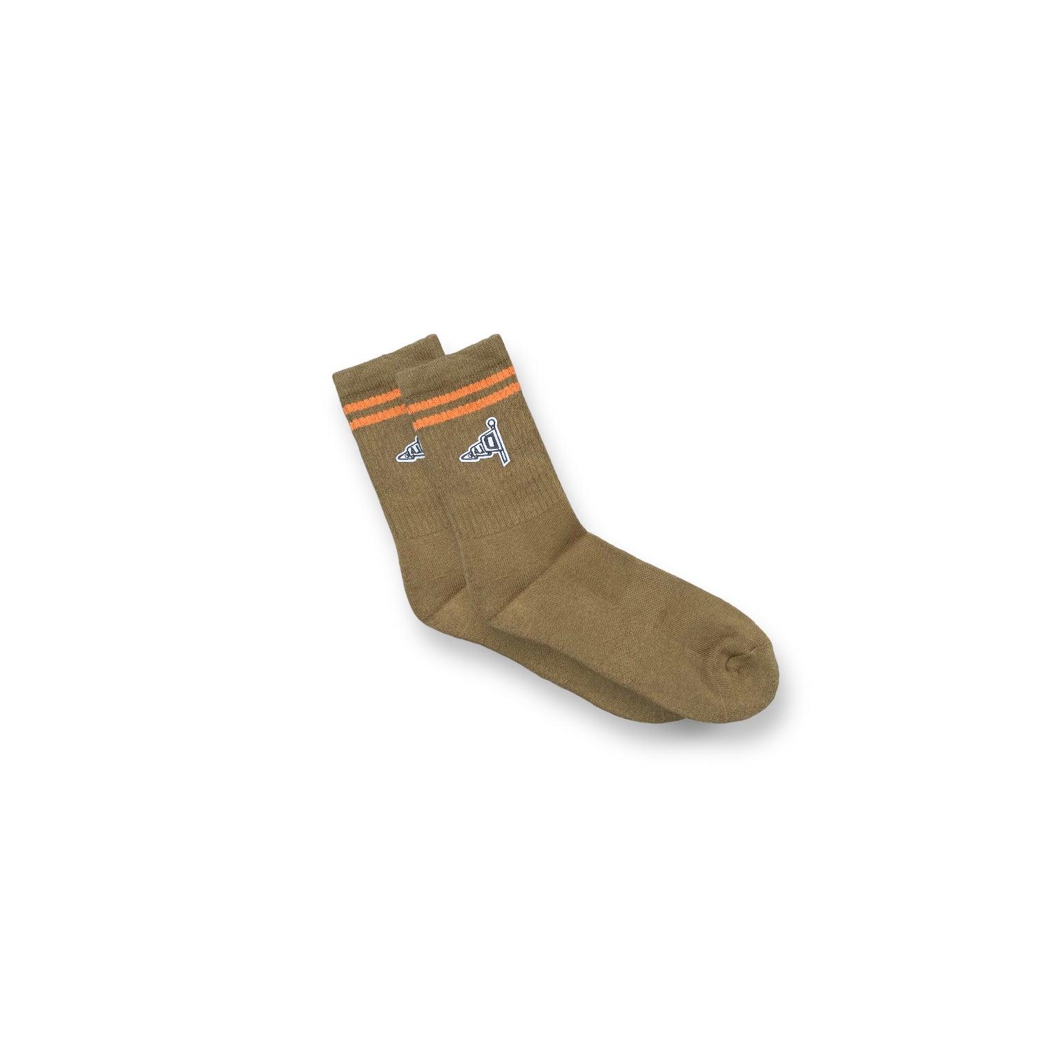 Dlab Socks (High) Green/Orange Lines with Embroidered Patch Color Logo - DlabStore