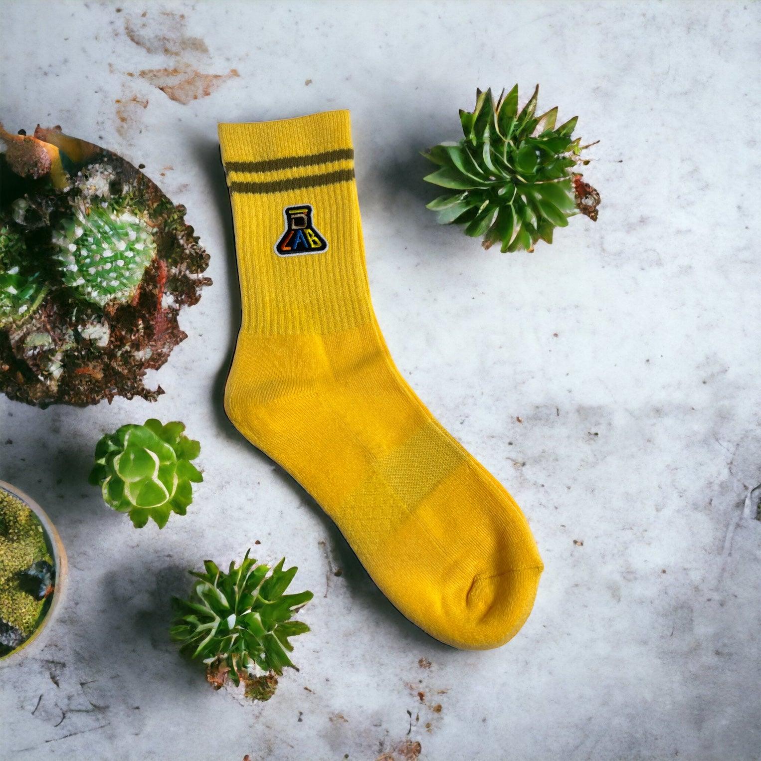 Dlab Socks (High) Yellow with Embroiderd Patch Color Logo - DlabStore