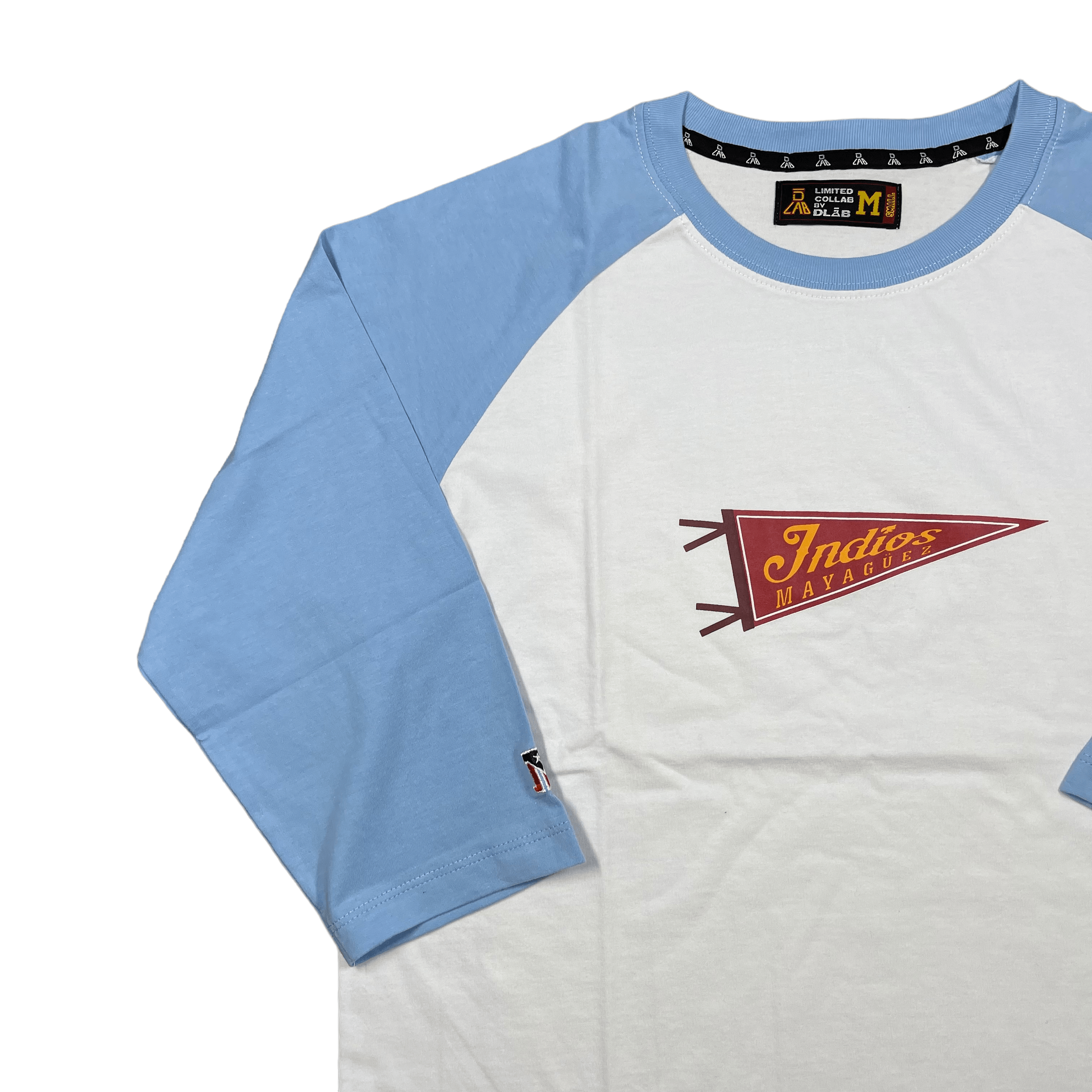 DLAB X INDIOS 3/4 TEE (Blanca/Mangas Azul Cielo) - DlabStore