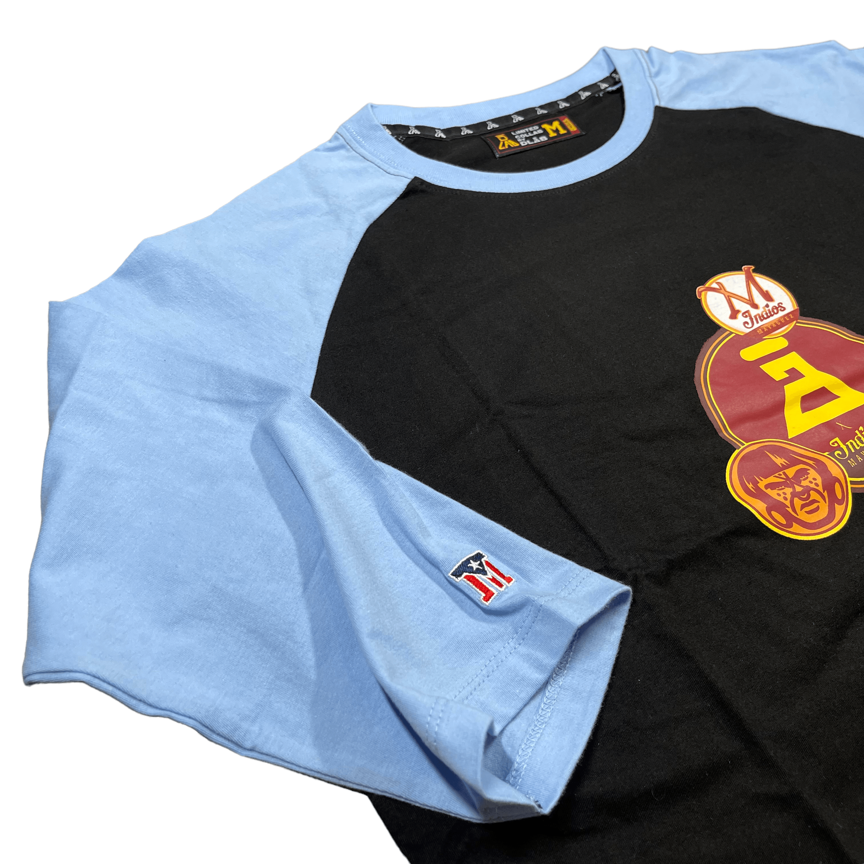 DLAB X INDIOS 3/4 TEE (Negra/Mangas Azul Cielo) - DlabStore