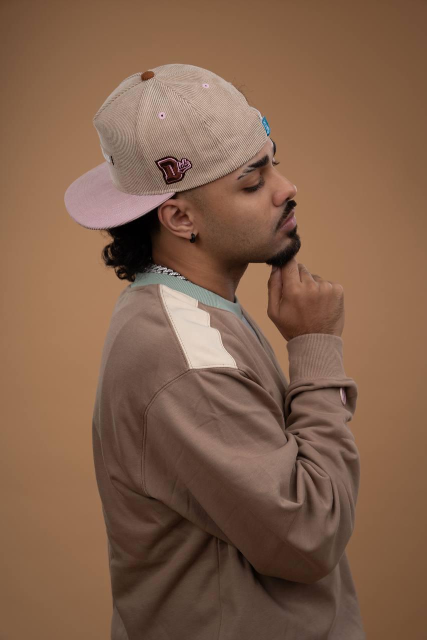 DLAB Corduroy Flat 5 Panel SnapBack Cream/Pink - DlabStore