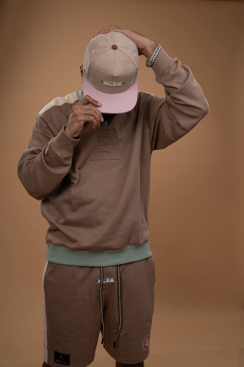 DLAB Corduroy Flat 5 Panel SnapBack Cream/Pink - DlabStore