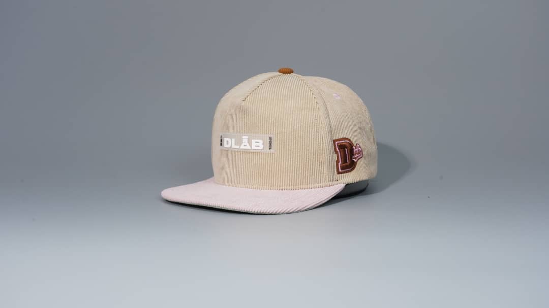 DLAB Corduroy Flat 5 Panel SnapBack Cream/Pink