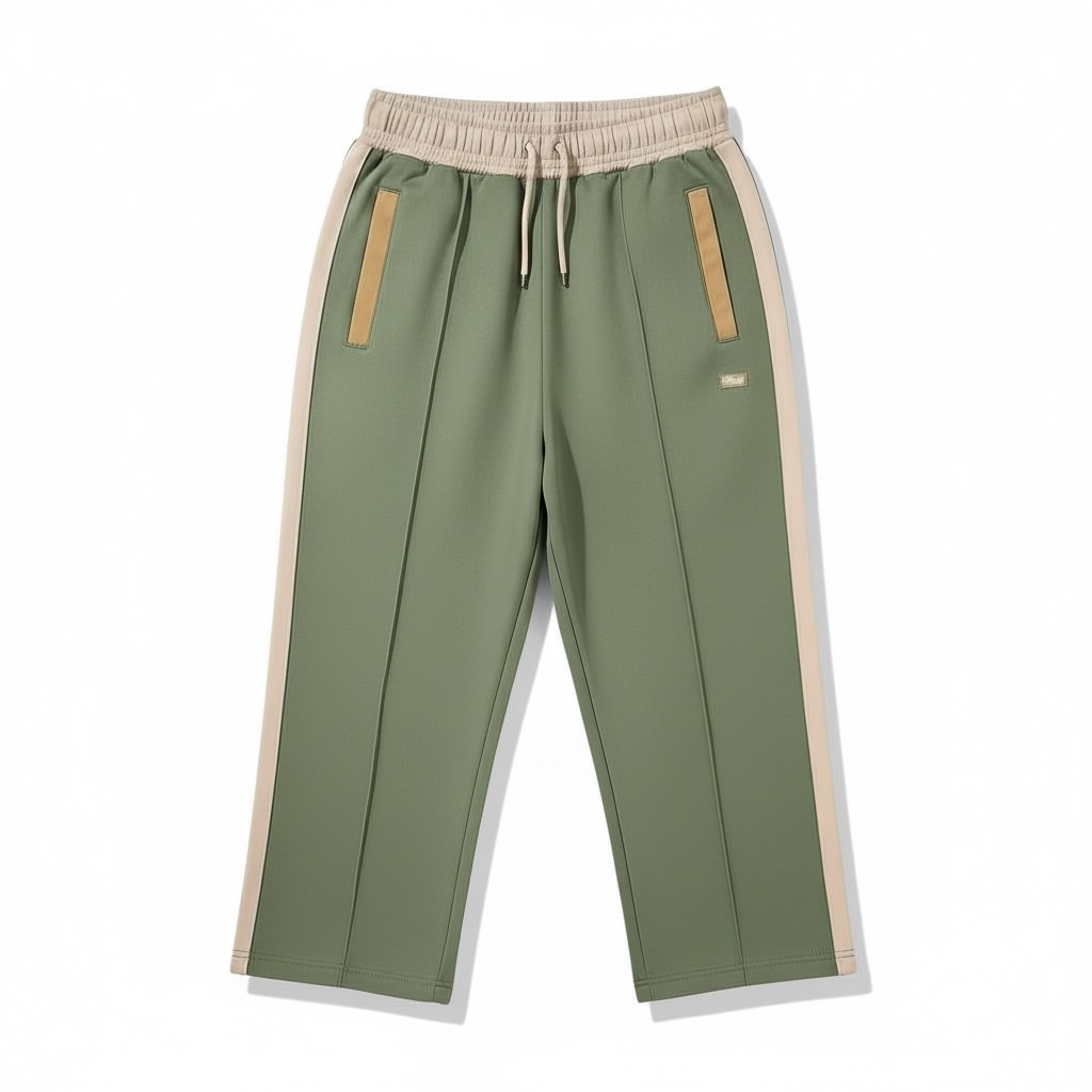 French Terry Track Pants – Sage Colorblock (Baggy Fit)