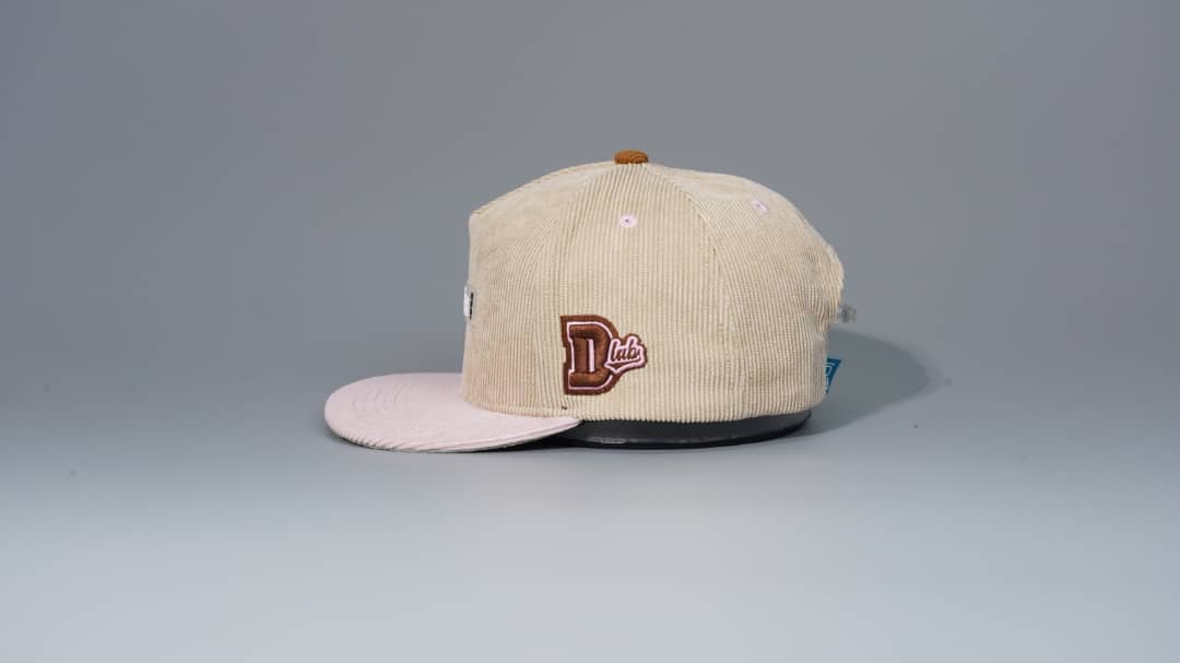 DLAB Corduroy Flat 5 Panel SnapBack Cream/Pink