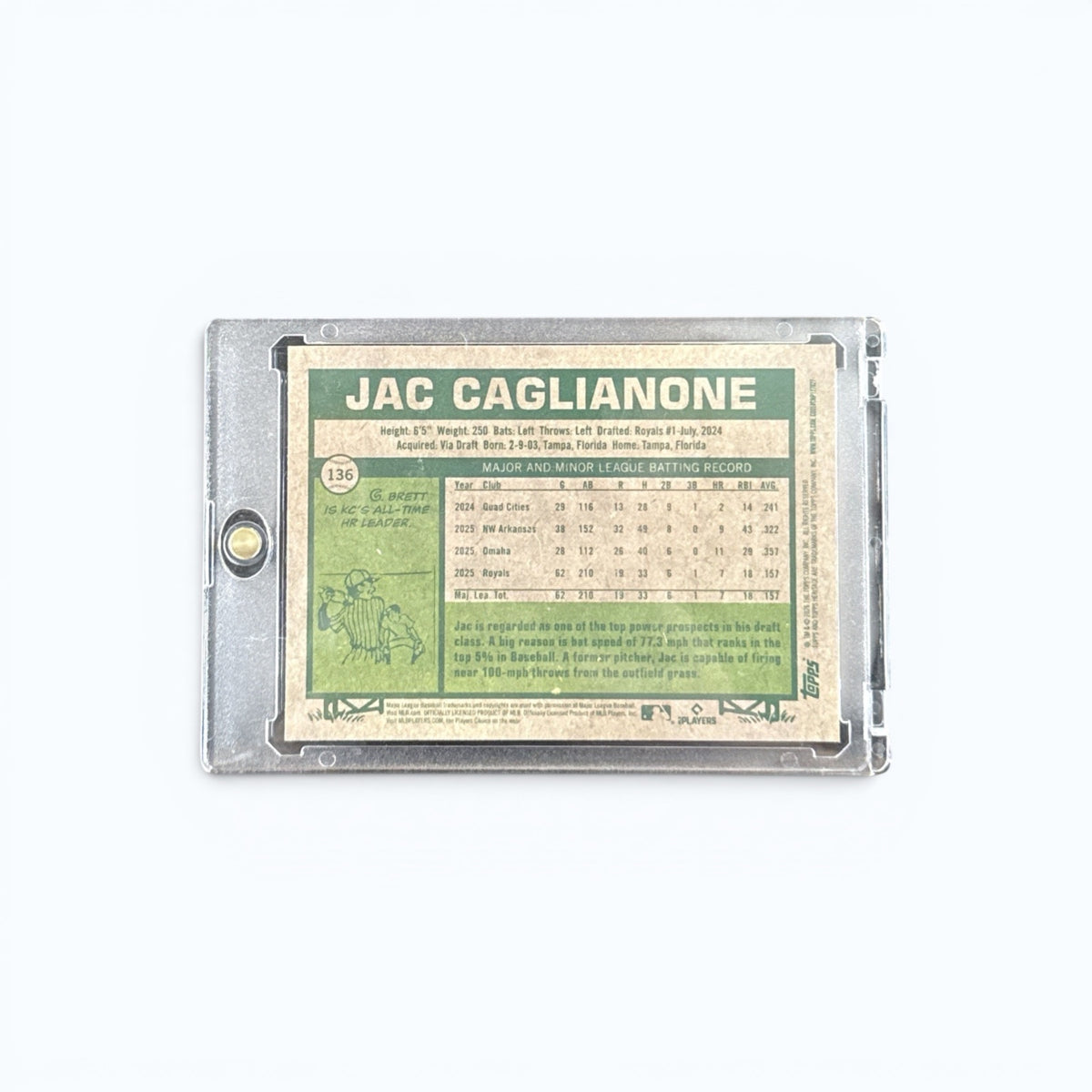 2026 Topps Heritage Blue Chrome /150 Jac Caglianone RC Color Match Royals