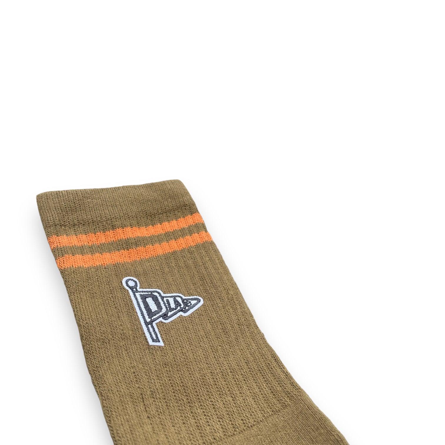 Dlab Socks (High) Green/Orange Lines with Embroidered Patch Color Logo - DlabStore