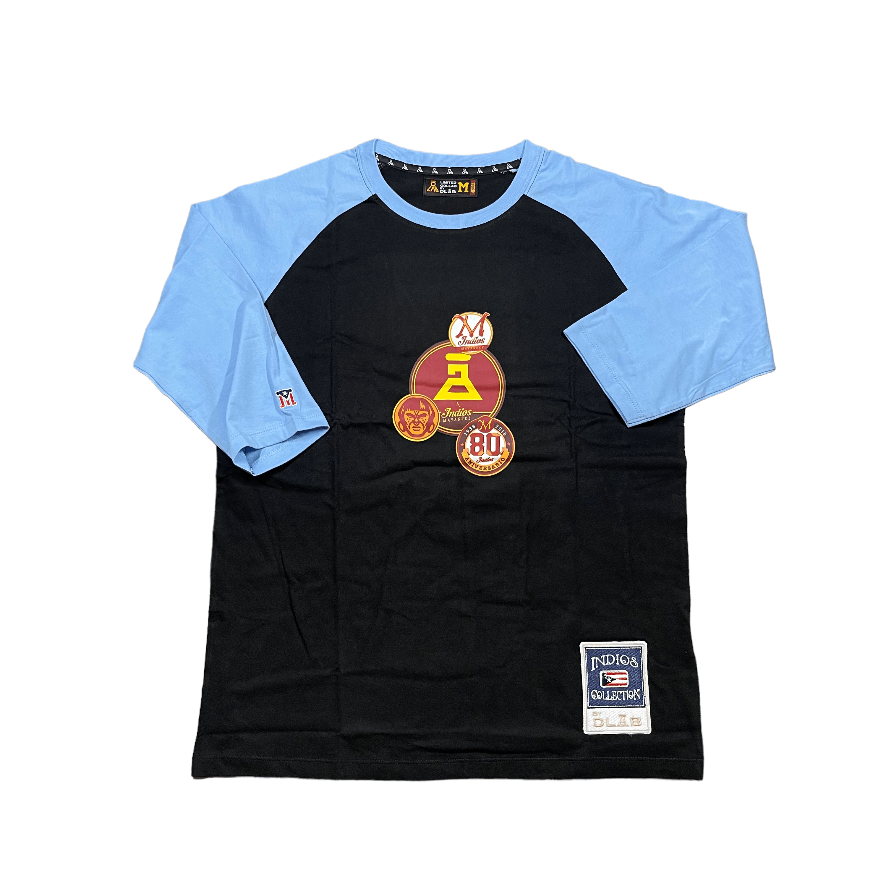 DLAB X INDIOS 3/4 TEE (Negra/Mangas Azul Cielo) - DlabStore