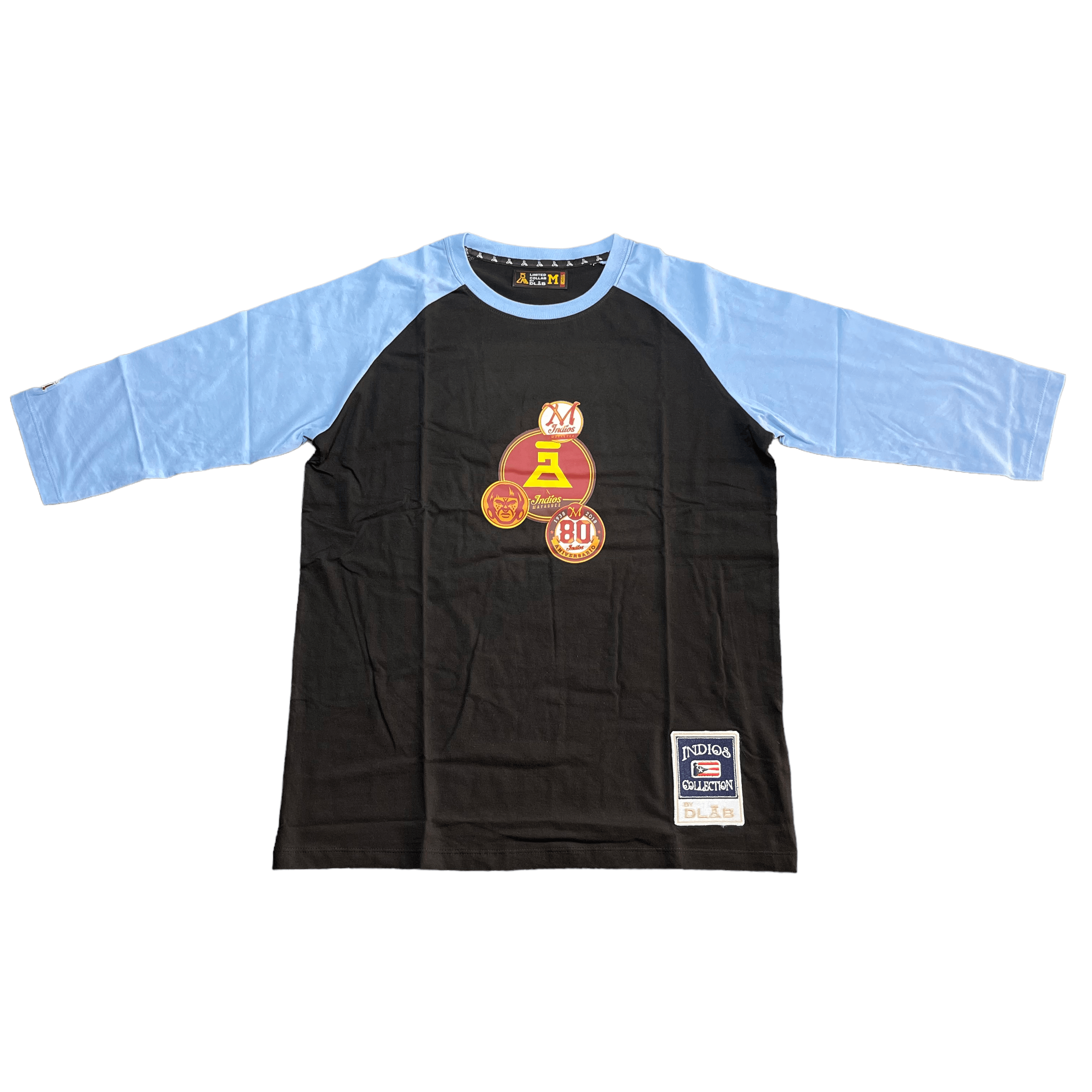 DLAB X INDIOS 3/4 TEE (Negra/Mangas Azul Cielo) - DlabStore
