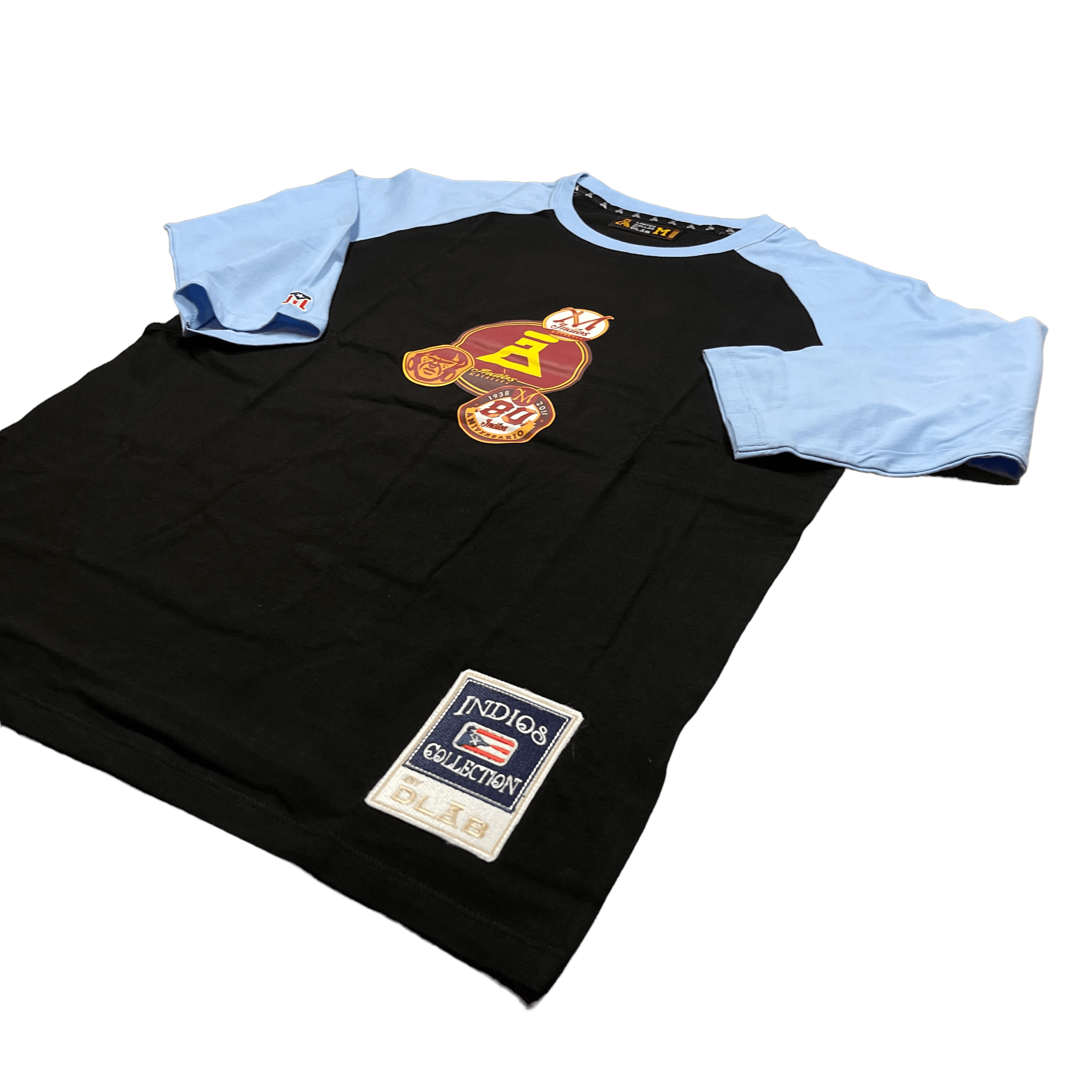 DLAB X INDIOS 3/4 TEE (Negra/Mangas Azul Cielo) - DlabStore