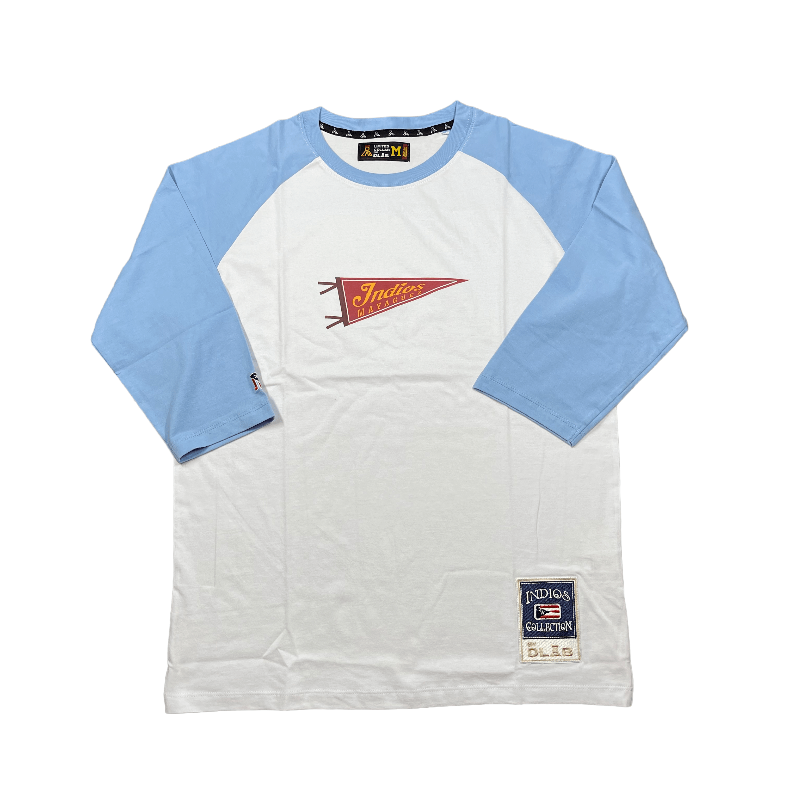DLAB X INDIOS 3/4 TEE (Blanca/Mangas Azul Cielo) - DlabStore